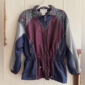 Vtg Westport Ltd. Women Multicolor Floral Shimmer Cinched Waist Windbreaker Sz L